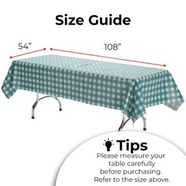Picnic Table Cover - 6 Pack Premium Rectangle Plastic Tablecloth - Teal & White Checkered BBQ Plastic Table Cover - Gingham Checkerboard Disposable Plastic Tablecloth 54" x 108" Rectangle -Exquisite
