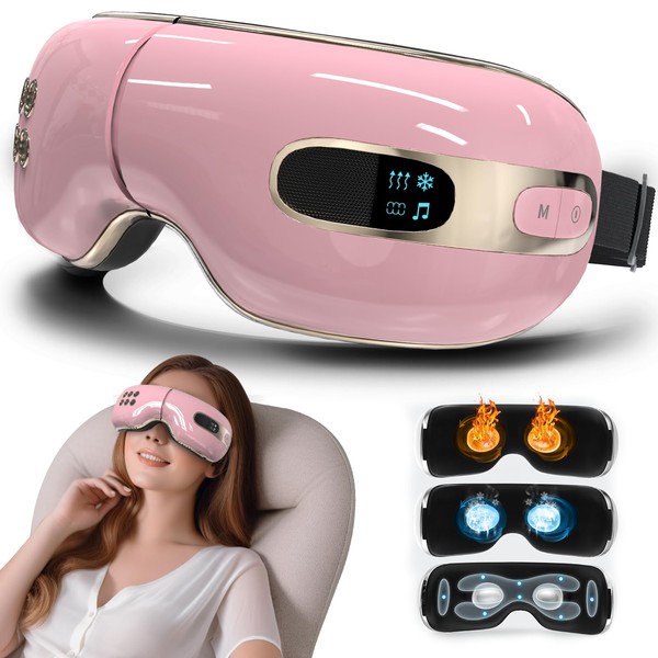 Huhubol Eye Massager with Heat and Cooling Relax Eye Strain Dry Eyes, Music Heated Eye Massager Reduce Dark Circles, Eye Bags and Puffiness, Eye Mask Massager Improve Sleeping Best Gifts(Pink)