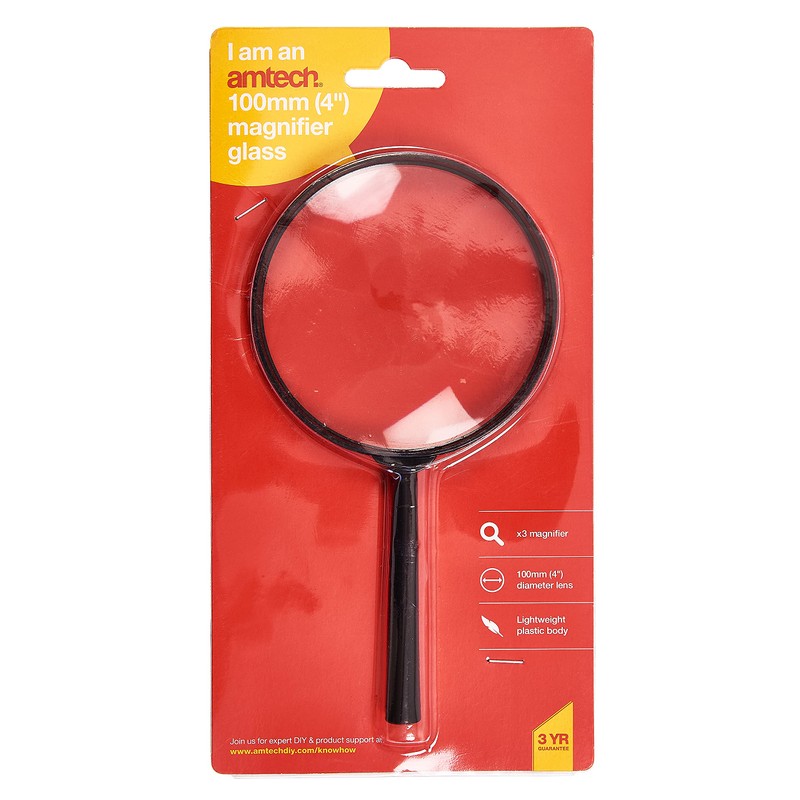 Amtech S2915 Magnifying Glass, 100mm Diameter 4 inch, 3x Magnifying