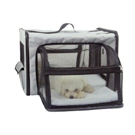PET LIFE 'Capacious' Dual-Sided Expandable Spacious Wire Folding Collapsible Lightweight Pet Dog Crate Carrier House, Small, Grey