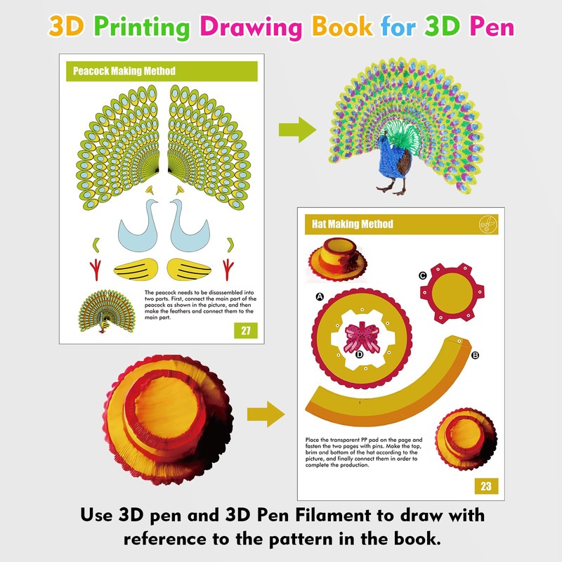 MOCOBO 3D Printing Drawing Book, 40 Colorful Patterned Thick Paper