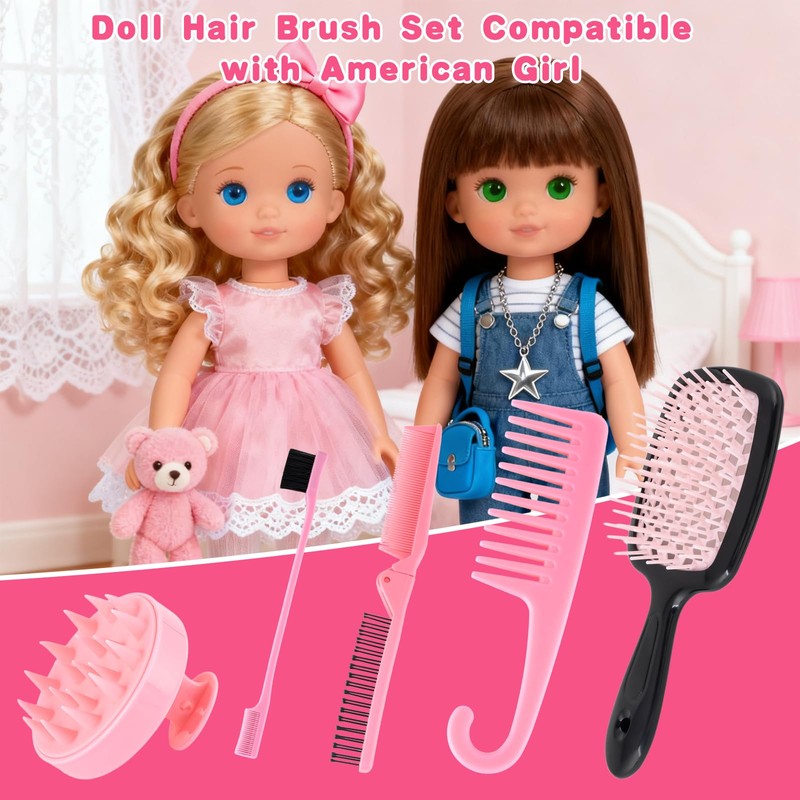 Doll Hair Brush Compatible with American Girl,4PCS Comb Set with