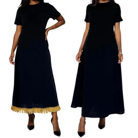 Israelite Womens Black 100% Cotton Maxi Dress with Gold Fringes - Sew Royal (L)