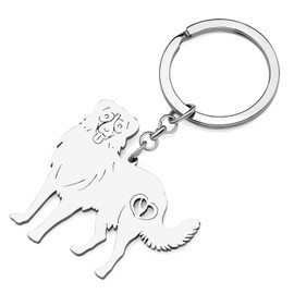 BAMAY Stainless Steel Dog Breed Keyring Pug Chihuahua Labrador Yorkshire Corgi Puppy Keyring Charms Dog Gifts for Women Girls, Australian Shepherd Silver Plated