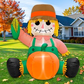 TURNMEON 4FT Fall Inflatables Scarecrow Outdoor Decorations, Blow Up Fall Harvest Scarecrow Hold Corn Yard Decorations Built-in LED Fall Autumn Harvest Thankgiving Decor Party Garden Lawn