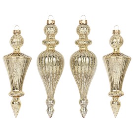 KI Store Mercury Glass Finial Champagne Gold Christmas Ornaments Set of 4 Large Hanging Christmas Finials for Christmas Tree Decoration Holiday Décor