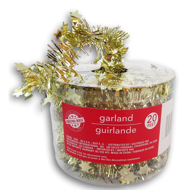 Christmas Holiday Tinsel and Stars Wired Decorative Garland - 20