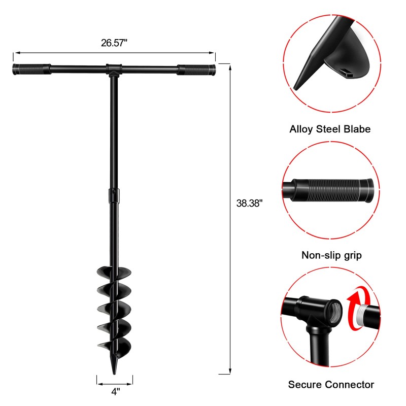 LONGRUN Hand Drill Auger Post Hole Digger, Manual Garden Hole