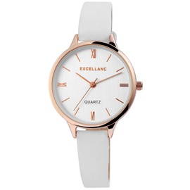 Excellanc 1900165 Women's Watch Faux Leather Strap Pin Buckle Analogue Quartz, White, Strap.