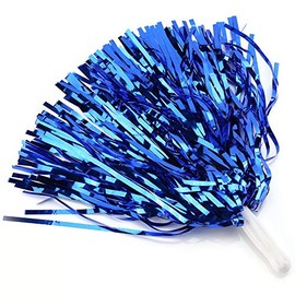 Cheerleading Pom Poms, Pack of 6 Metallic Foil Pom Poms, Adorable Cheerleader Pompoms, Hand Flowers, Arty Dance Accessory, Sports Pompoms, Cheer (Blue)