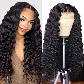 13x4 Deep Wave Lace Front Wig Human Hair Curly Wet and Wavy Human Hair Wig for Black Women Deep wave Lace Front Wigs Human Hair with Baby Hair 24 inch Natural Color