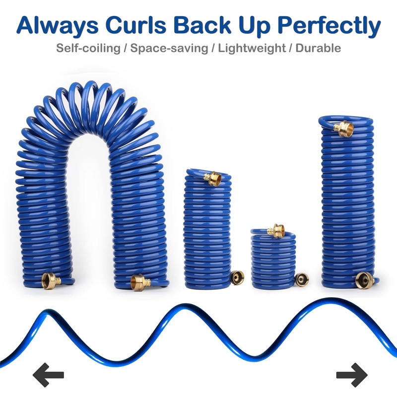 FUNJEE EVA Coil Garden Hose for Gardener: Retractable Self Coiling