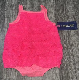 Cherokee Baby Bodysuit Girl Size 0-3Months Pink Layered Lace Ruffle Dress Cherokee