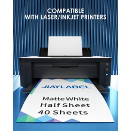 Shipping Label Address Mailing Stickers 8.5x5.5 Half Sheet 40 Sheets Paper for Inkjet Printer Printable Name Tag Printing Labeling to Write on Envelopes Storage Bins File Folder Blank White 8.5 x 11
