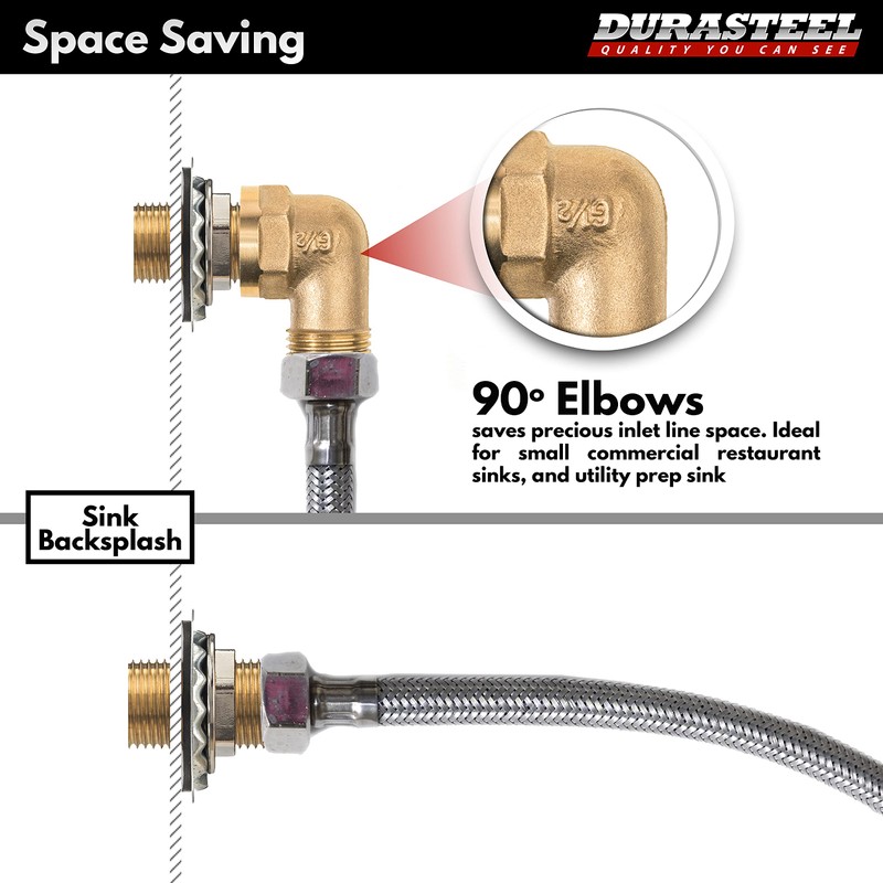 DuraSteel Wall Mount Faucet 90-Degree Elbow - Commercial Kitchen Faucet