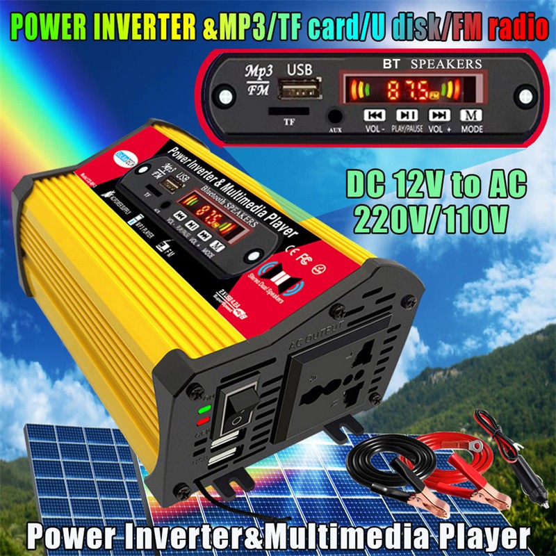 300W Sine Waves Power Inverter 12V to 110V/220V Converter with