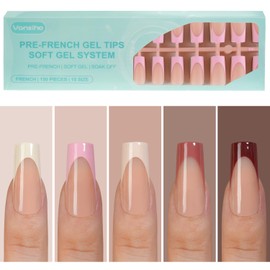 150Pcs French Gel Nail Tips, Vansiho Long Square Nail Tips, Pre-French Tips Press on Nails, Fake Nails for Nail Art DIY 15 Sizes