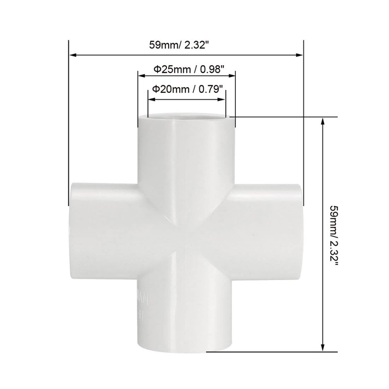 sourcing map PVC Pipe Fitting, 4 Way Cross 6Pcs, T-Shaped