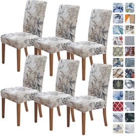 SPRINGRICO Chair Covers for Dining Room 6 Pack, Stretch Dining Chair Cover, Washable Spandex Kitchen Parsons Chair Slipcovers, Removable Seat Protector for Home or Party (Set of 6, Floral Beige)