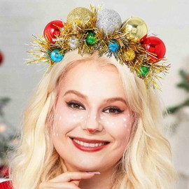 Acenail Christmas Headbands Xmas Hair Hoop Gold Disco Ball Headpiece Mirror Ball Festival Party Hairbands New Year Holiday Costume Headdress Christmas Accessories for Women (Gold)
