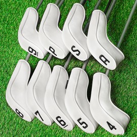 BIG TEETH Golf Hybrid Iron Head Cover 9Pcs, Long Hybrids Iron Covers Head Covers Set, Golf Club Covers W/Big NO. Fits for Cleveland Launcher Cobra T Rail Hybrid Irons (1set of 9pcs(4-9,P,A,S) White)