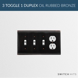 Oiled Rubbed Bronze SWITCH HITS Combined Outlet Wall Plate | 3 Toggle - 1 Duplex | 8.25" w * 4.50" h | Modern Electrical Outlet Cover Collection | Quality Switch Plates For All Configurations