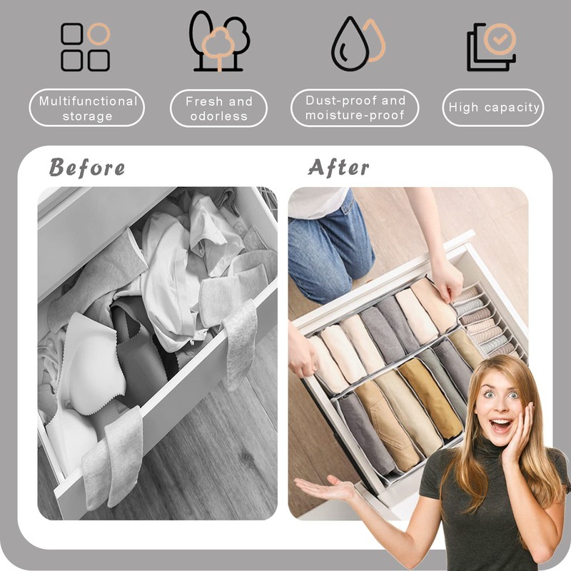 ULENDIS 9 Pack Wardrobe Clothes Organizer for Drawers, Foldable Clothes