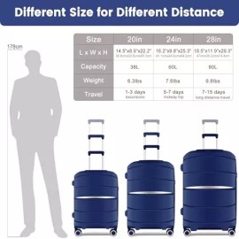 AXIDOU PP2048 Luggage Sets with Spinner Wheels (20/24/28 Inch), Dark Blue