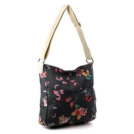 Wedmay Womens Cross Body Bag Flower Butterfly Owl Large Canvas Messenger School Shoulder Handbags (Butterfly Black)