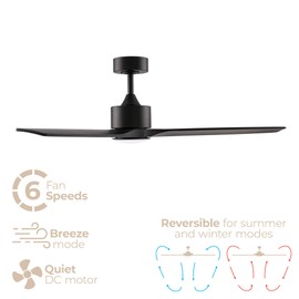 Madera Collection Smart 3-Blade 52in Ceiling Fan 2700K-6000K CCT Selectable LED Light Kit with Remote Control and Black Hardware with Ebony Solid Wood Blades Works With iOS or Android App