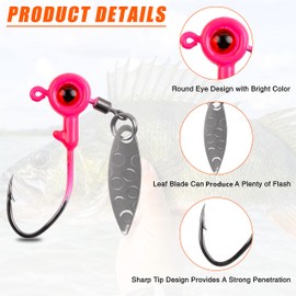 Crappie Jig Heads Fishing Hooks Kit,25pcs Underspin Jig Head Lures with Spinner Blade Eye Ball Painted Fishing Jigs for Bass Trout Saltwater Freshwater 1/16oz 1/8oz 3/16oz (1/16oz Crappie Jigs Kit,25Pcs)