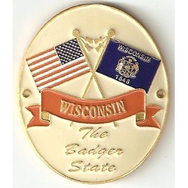 Wisconsin & United States of America Flags - Hiking Stick Medallion - The Badger State