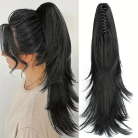 Heat Resistant Synthetic Hair Claw Clip Ponytail Extension for Women Adds Volume Natural Looking Long Wavy Ponytail HairpiecesHair Length: 20INCH, color: 1B