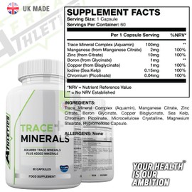 Trace Minerals + 60 Capsules - Aquamin Trace Minerals a 70+ Nutrient-Dense Multimineral Complex Sourced from Marine Plant - UK Made