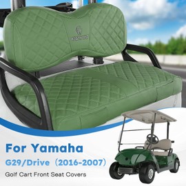 Golf Cart Seat Covers for Yamaha G29/Drive 2 Standard Front Seat Cushion,Vinyl Leather Yamaha Seat Covers with Pockets,Retractable Buckle Drawstring No Stapler Needed Replacement Seat Cover(Green)