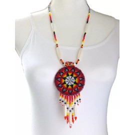 BeadsCorner HANDCRAFTED ETHNIC ARTISAN RED MEDALLION CHUNKY BEADED NECKLACE EARRINGS SET