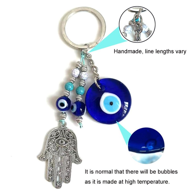 Dinaauto Turkish Evil Eye Keychain Handmade Alloy Keyring Good Luck