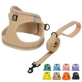 BELLA & PAL Puppy Harness with Leash Set, Dog Harness for Small Dogs No Pull, Dog Leash for Small Dogs, Step in Harness for Extra Small Dogs, Khaki Harness, S