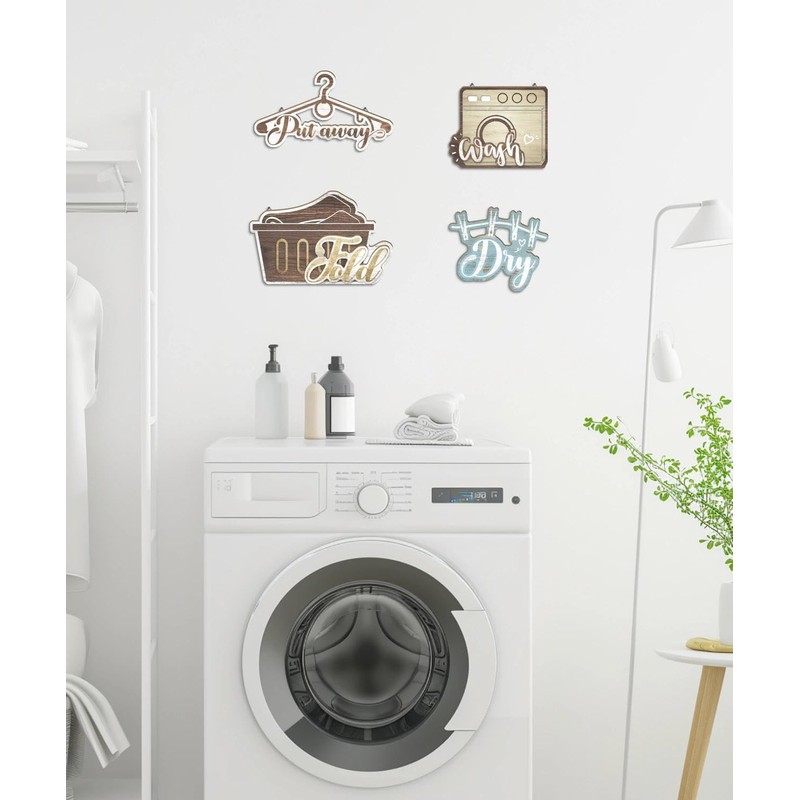 Laundry Room Wall Decor Set, Farmhouse Style Wash Dry Fold
