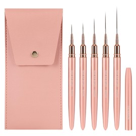 5PCS Nail Art Brushes Set with Pink Leather Case，【Metallic Material】 【Various Size】 【Light Weight】Nail Brush， Nail Brushes for Nail Art，Size：5mm,8mm,12mm,20mm,25mm,Champagne