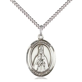 CatholicStore St. Blaise Medal in Fine Pewter, 3/4" Tall on a 18" Light Rhodium Clasp Chain