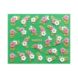 Generic White Pink Flower 5 Petal Rhinestone Nail Art Sticker Ble328J Gold and Silver Golden Nail Wraps Art Stickers Manicure Supplies for Women for Home Nails Full Long Lasting Easy Apply and Remove