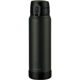 The-peacock [Sports Drink Compatible] Peacock Water Bottle, 600ml, One-Touch, Heat + Cold Retention, Large Capacity, Bottom Cover, Easy to Clean, Black AKE-R61 B