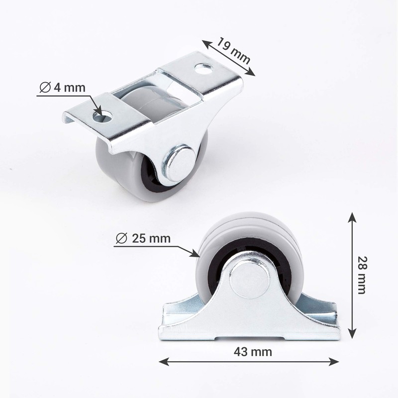 8 Pcs Mini Swivel Swivel Castors 25mm Plastic Rubber Castors