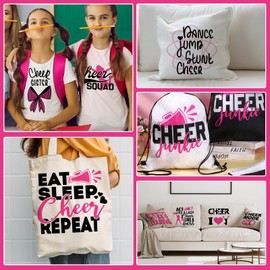 Resurhang 30 Pcs Cheer Iron on Transfers Cheer Gifts Cheerleader Iron on Patches for Clothing Cheerleading Decals Vinyl Heat Transfer Decals for Clothes Hats Bag Pillow Covers DIY(Rose Red)