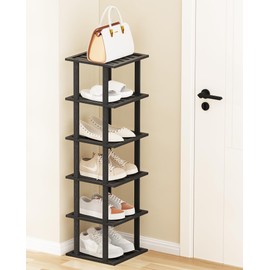 Tohomes 6-Tier Free Standing Shoe Racks, Bamboo Wood Shoe Rack for Entryway & Closet, Beautiful | Natural | Functional | Sturdy Shoe Rack Small Shoe Shelf for Small Spaces and Narrow Spaces Black