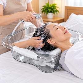 Portable Shampoo Bowl with Neck Support Lightweight Bedridden Hair Washing Basin Elderly Pregnant Patient Home Bedside Bath Tray