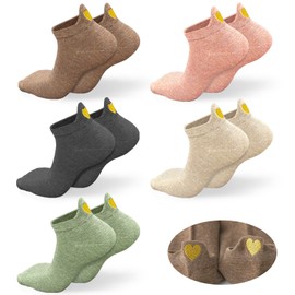 REEKNOKOL 5 Pairs Women Running Socks, Cotton Ladies Ankle Socks Heart Shaped Socks Womens 4-7 Breathable Womens Socks Fashion Ladies Socks for Women and Girl