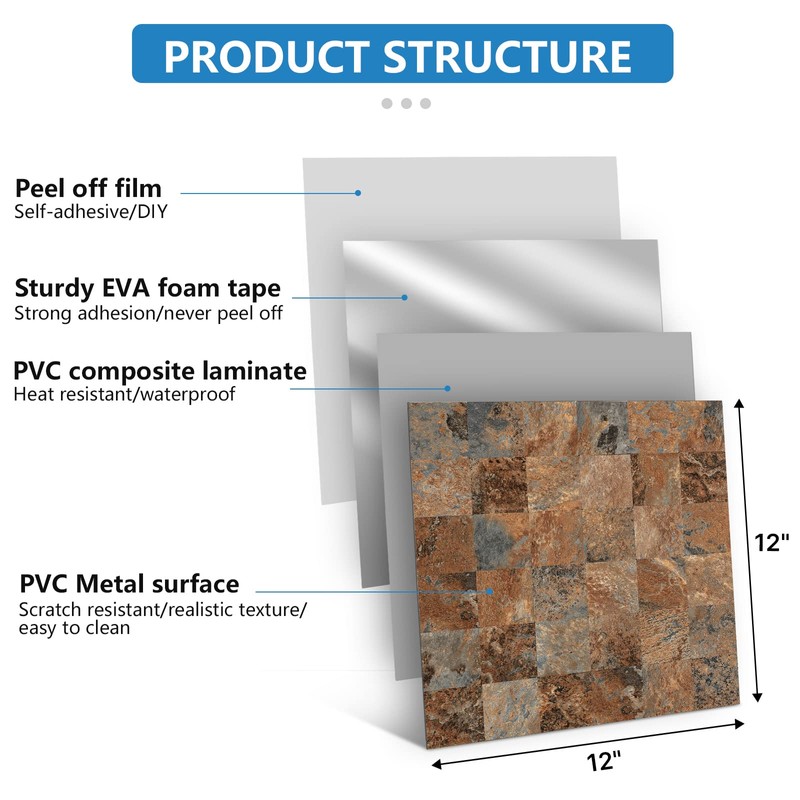 Midcard 10 Piece Peel and Stick Backsplash Imitation Rust Brown