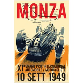 Monza Grand Prix 1949 - Vintage Racing Travel Poster - Auto Posters (12x18Inches)